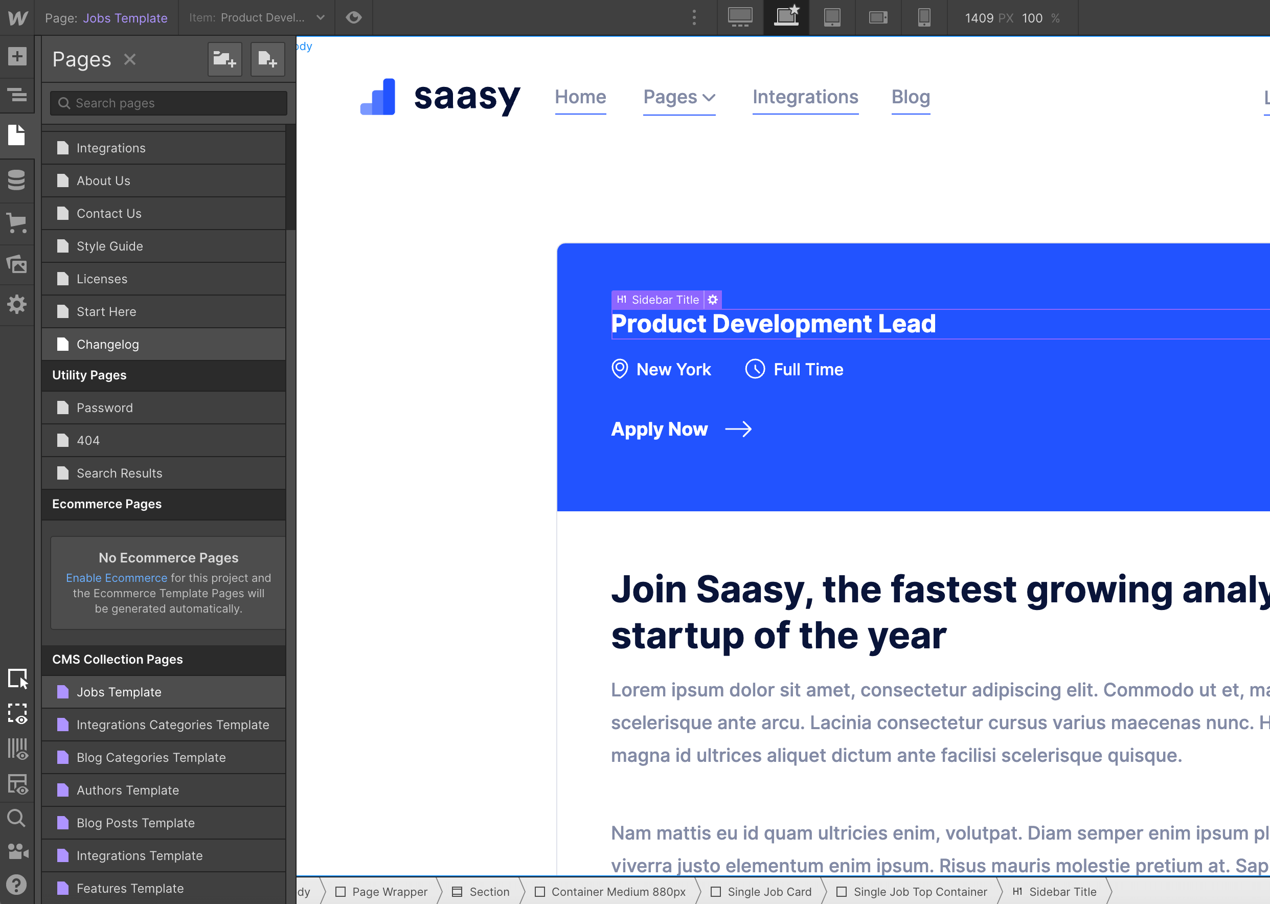 CMS Page - Saasy Webflow Template